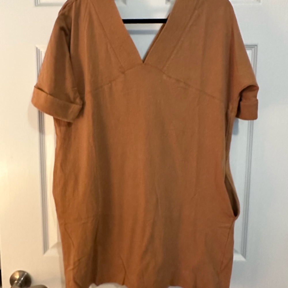 Lumiere Rust Tan V-Neck Shift Dress
